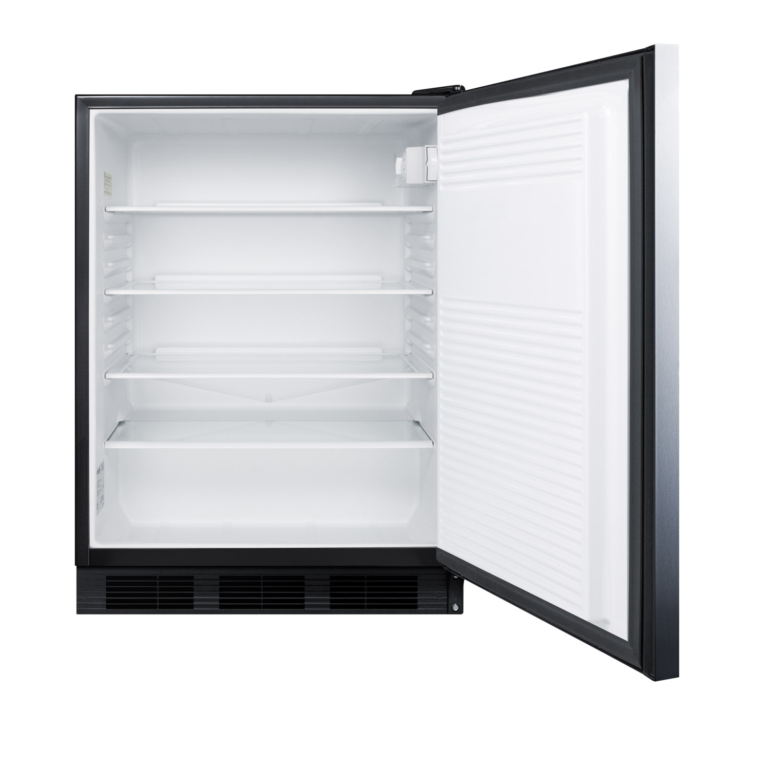 ADA compliant all-refrigerator for freestanding general purpose use, auto defrost w/SS door, horizontal handle, and black cabinet